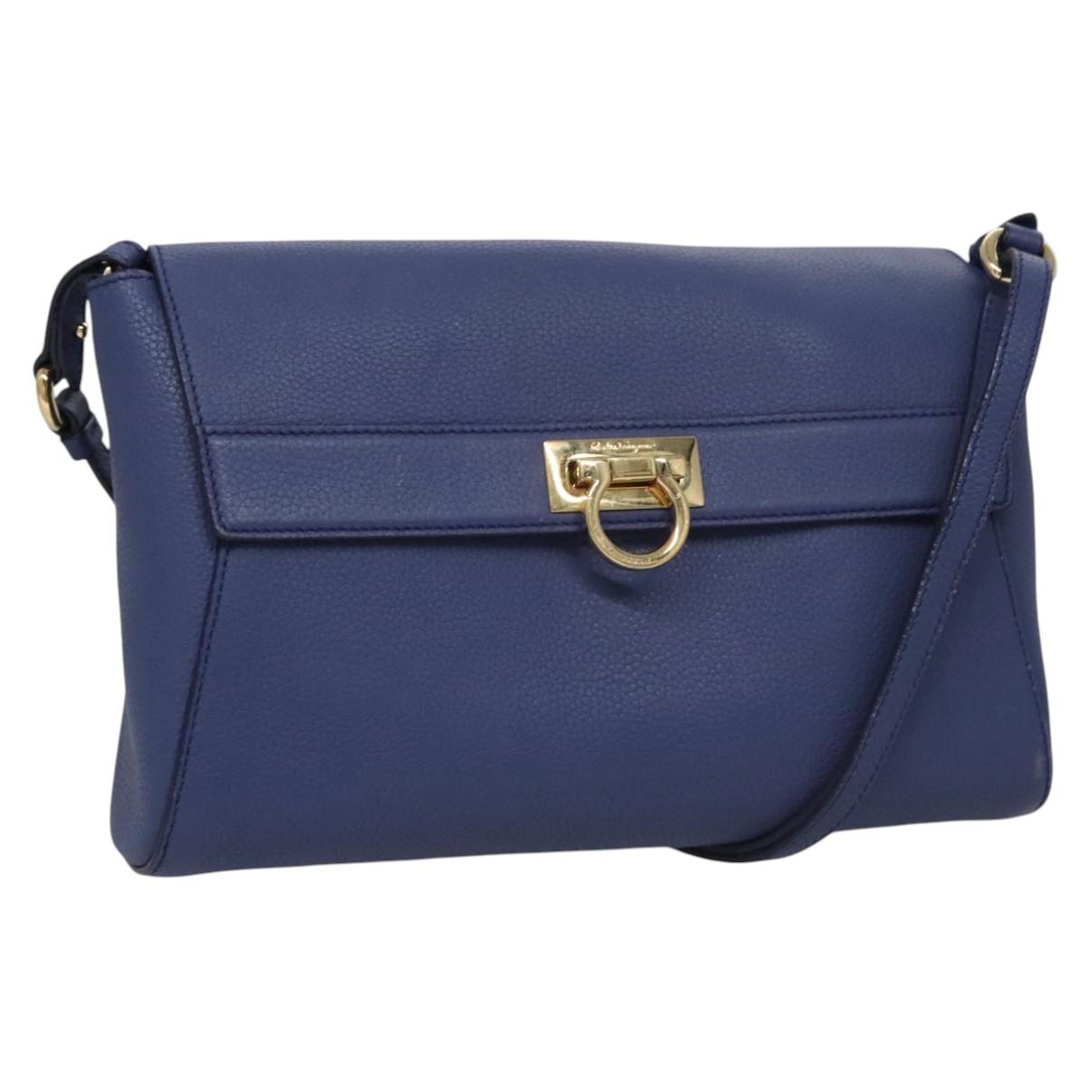 Salvatore Ferragamo Gancini Blue Leather Shoulder Bag (Pre-Owned)