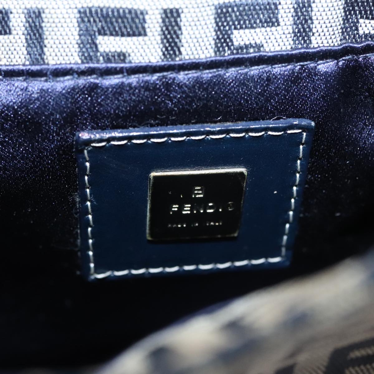 Fendi Zucchino Navy Canvas Shoulder Bag (Pre-Owned)