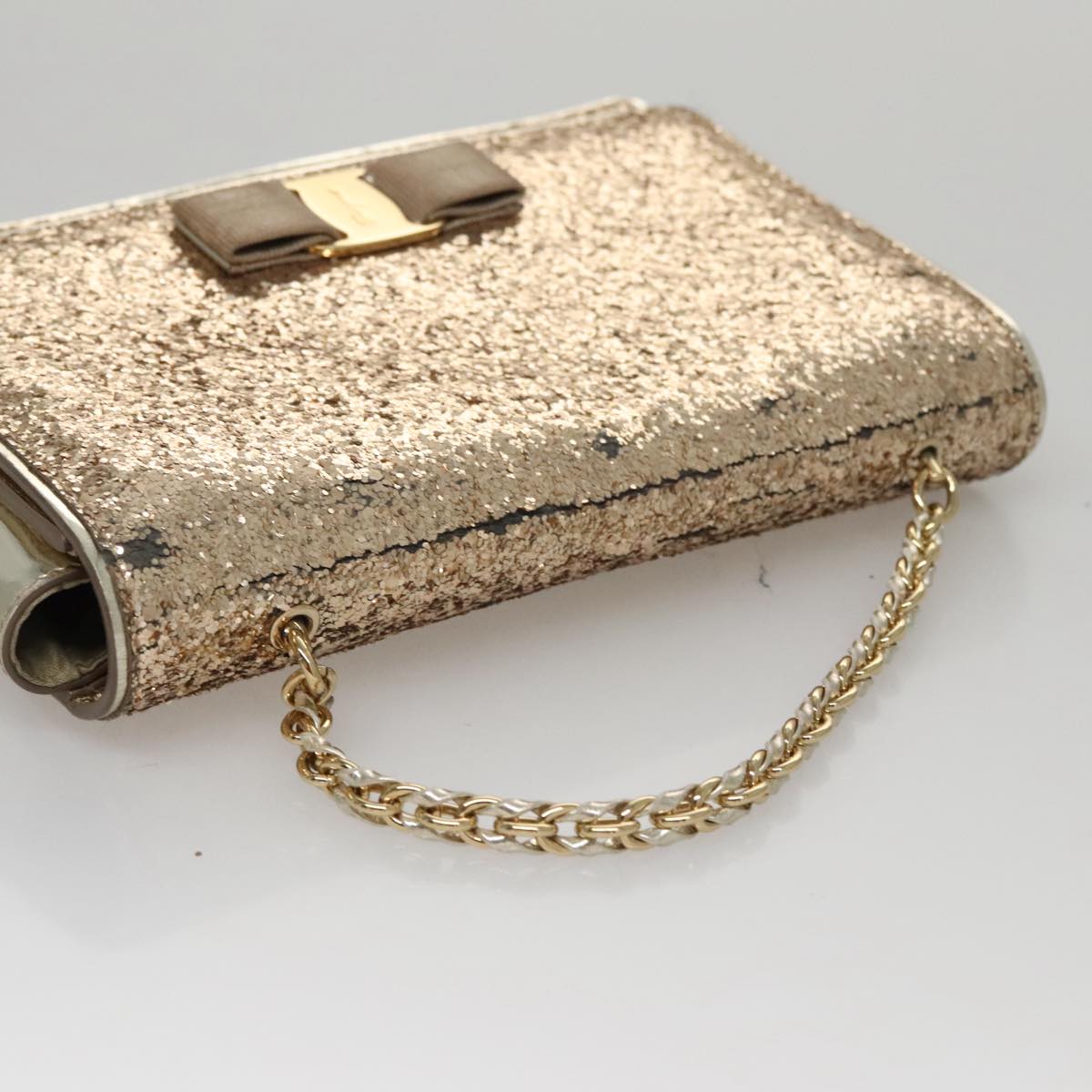 Salvatore Ferragamo Vara Gold Canvas Shoulder Bag (Pre-Owned)
