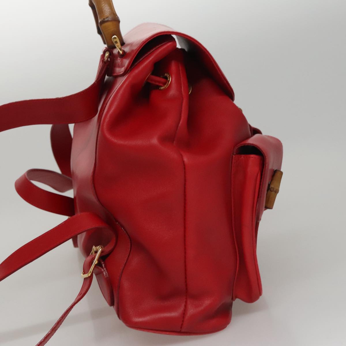 Gucci Bamboo Red Leather Backpack Bag (Pre-Owned)