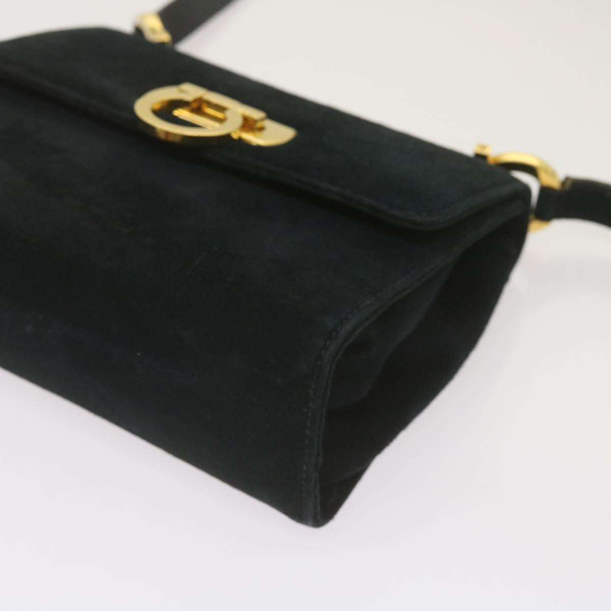 Salvatore Ferragamo Gancini Black Suede Shoulder Bag (Pre-Owned)