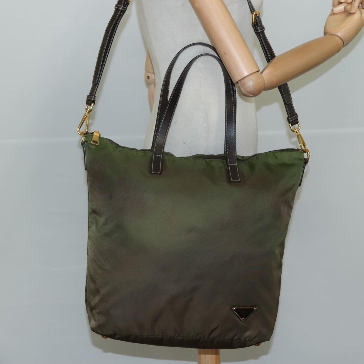 Prada Tessuto Khaki Synthetic Tote Bag (Pre-Owned)