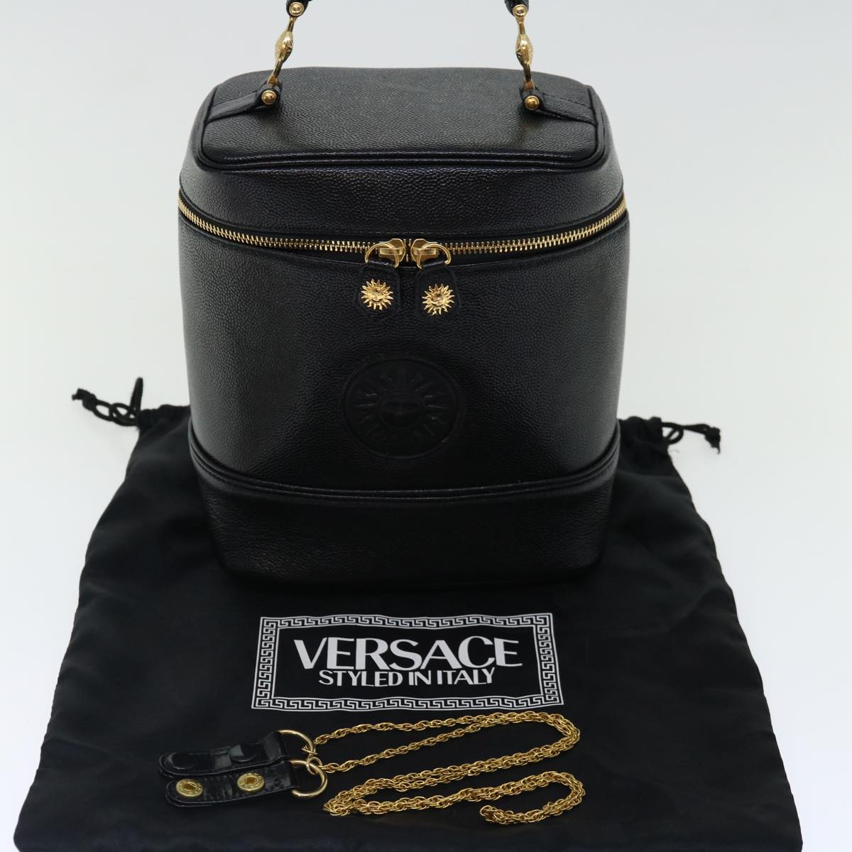 Versace Vanity Black Leather Handbag (Pre-Owned)