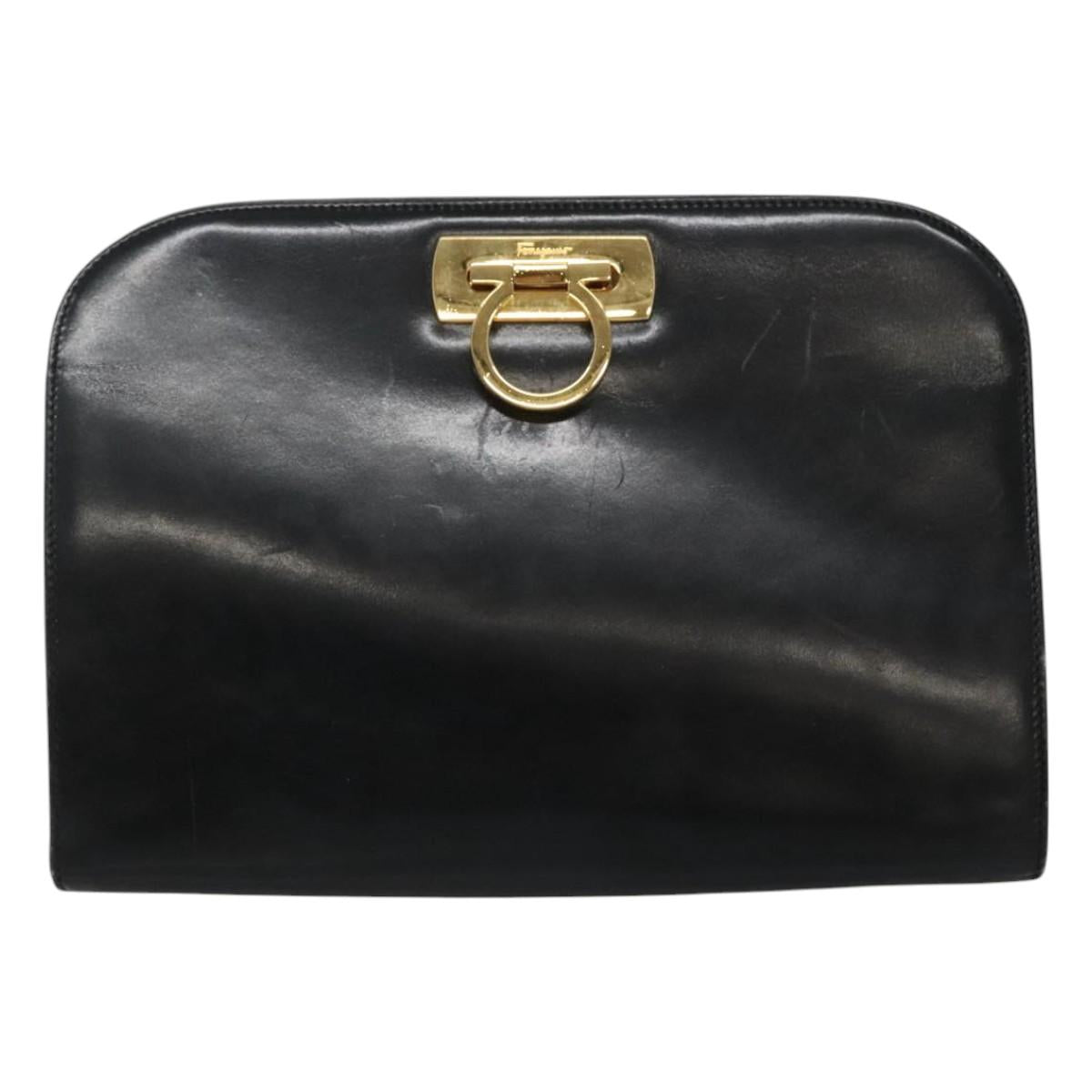 Salvatore Ferragamo Gancini Black Leather Shoulder Bag (Pre-Owned)