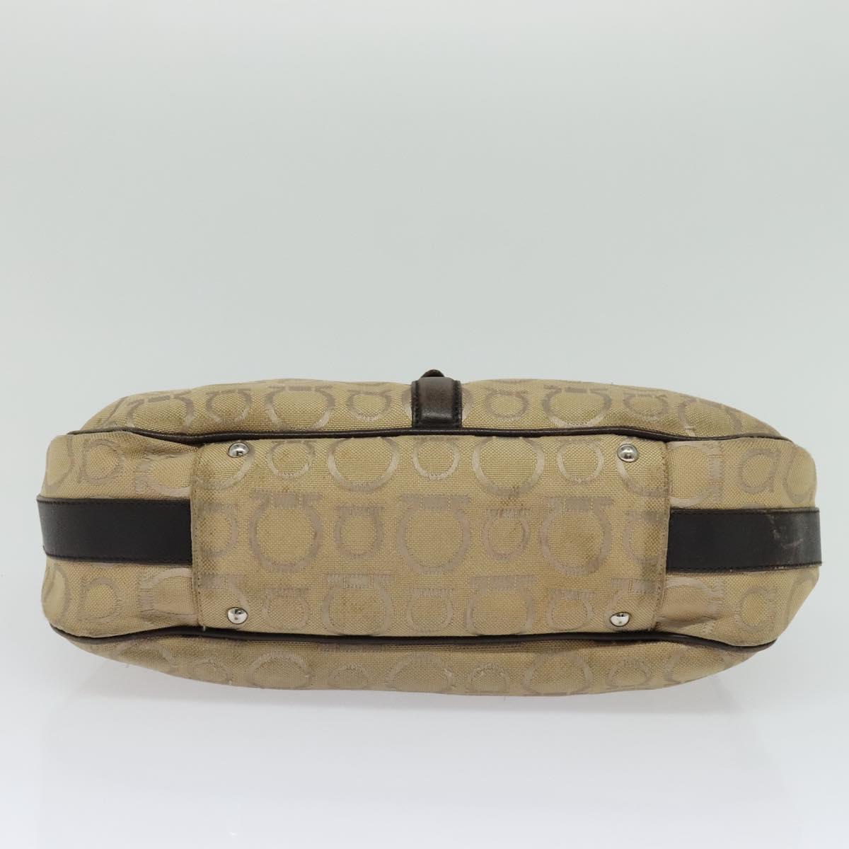 Salvatore Ferragamo Gancini Beige Canvas Shoulder Bag (Pre-Owned)