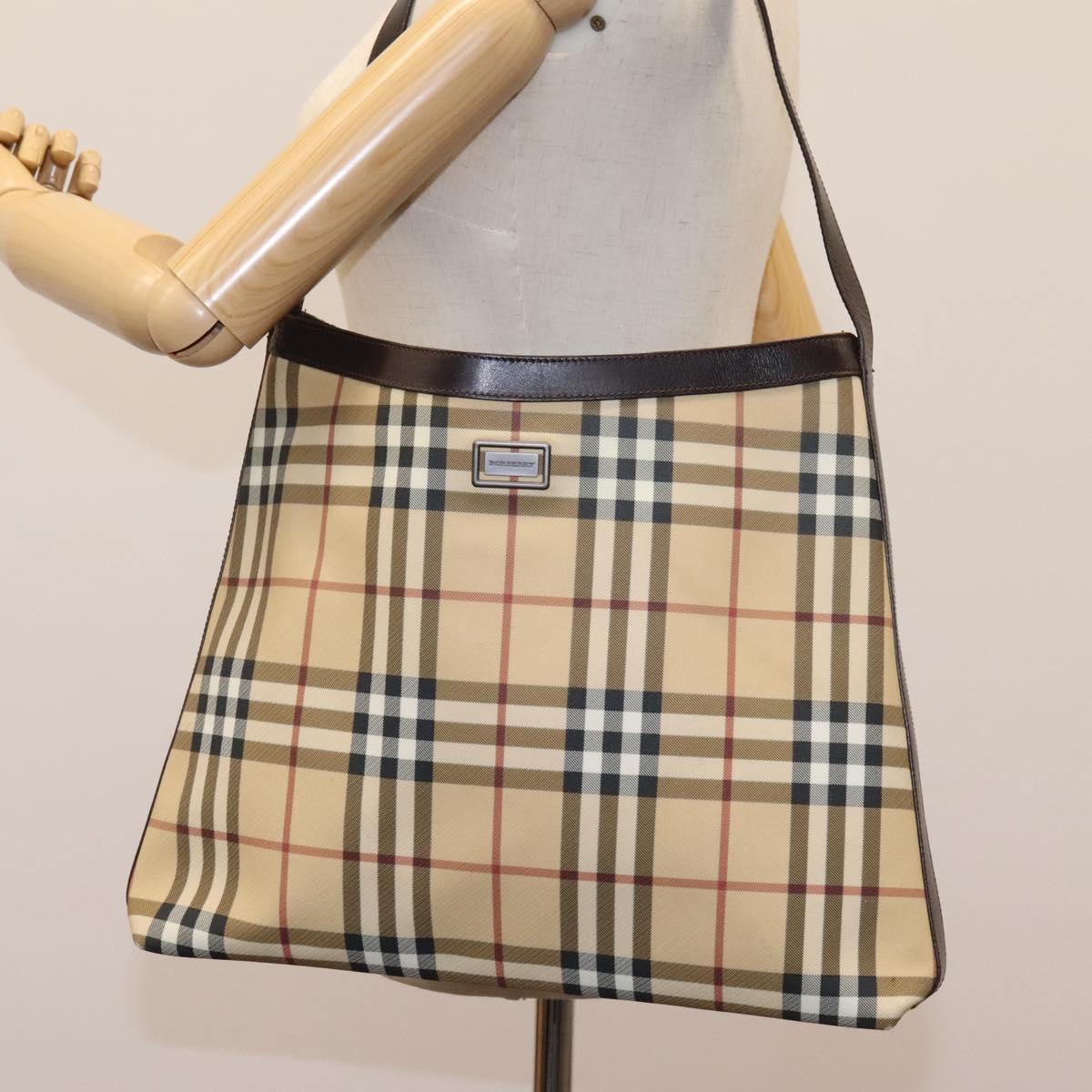 Burberry Nova Check Beige Canvas Shoulder Bag (Pre-Owned)