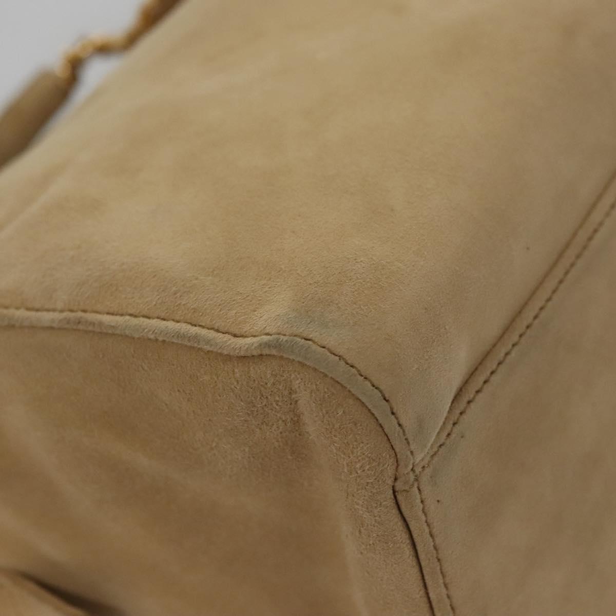 Prada Triangle Logo Beige Suede Handbag (Pre-Owned)