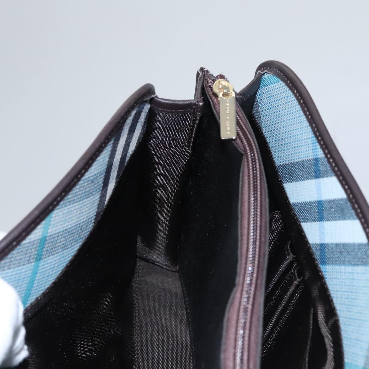 Burberry Nova Check Blue Canvas Handbag (Pre-Owned)