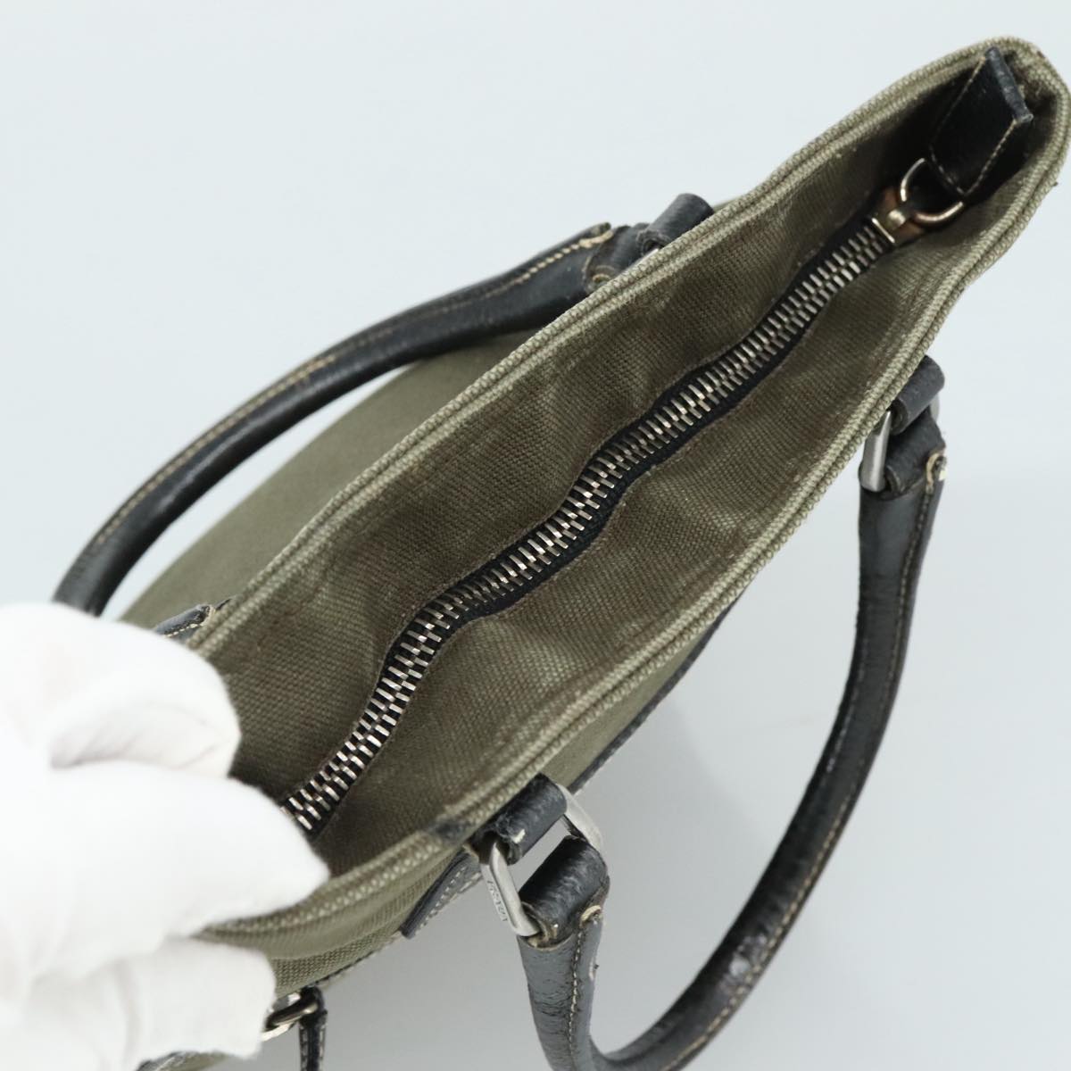 Prada Triangle Logo Khaki Canvas Handbag (Pre-Owned)