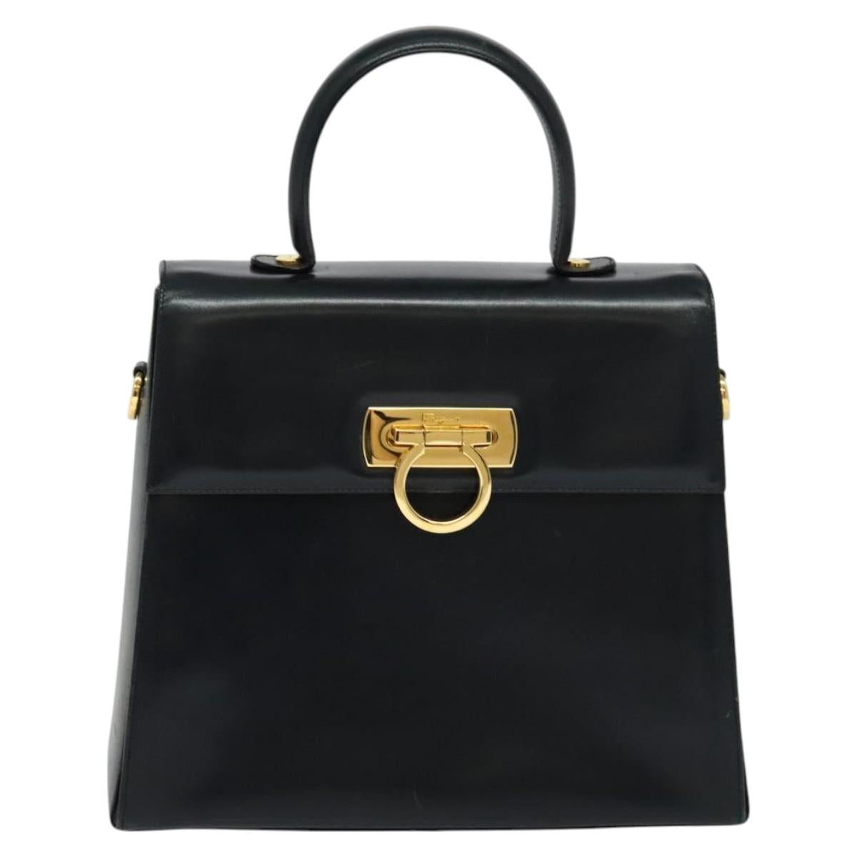 Salvatore Ferragamo Gancini Black Leather Handbag (Pre-Owned)