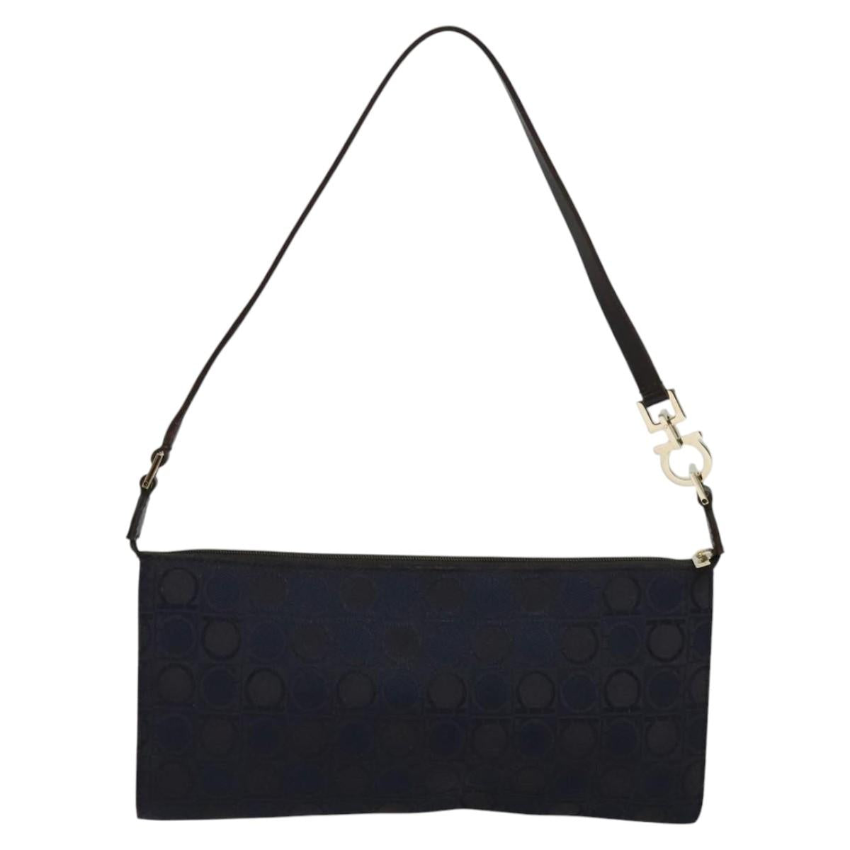 Salvatore Ferragamo Gancini Navy Canvas Handbag (Pre-Owned)