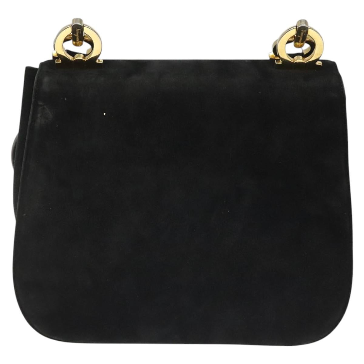 Salvatore Ferragamo Gancini Black Suede Shoulder Bag (Pre-Owned)