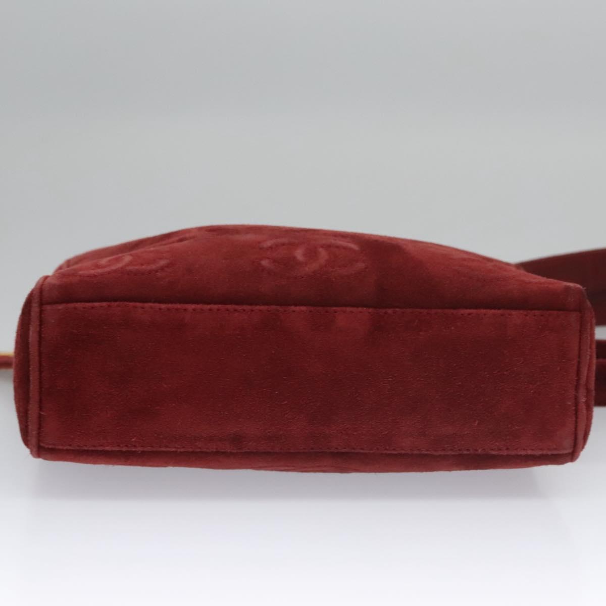 Chanel Triple Coco Red Suede Shoulder Bag (Pre-Owned)