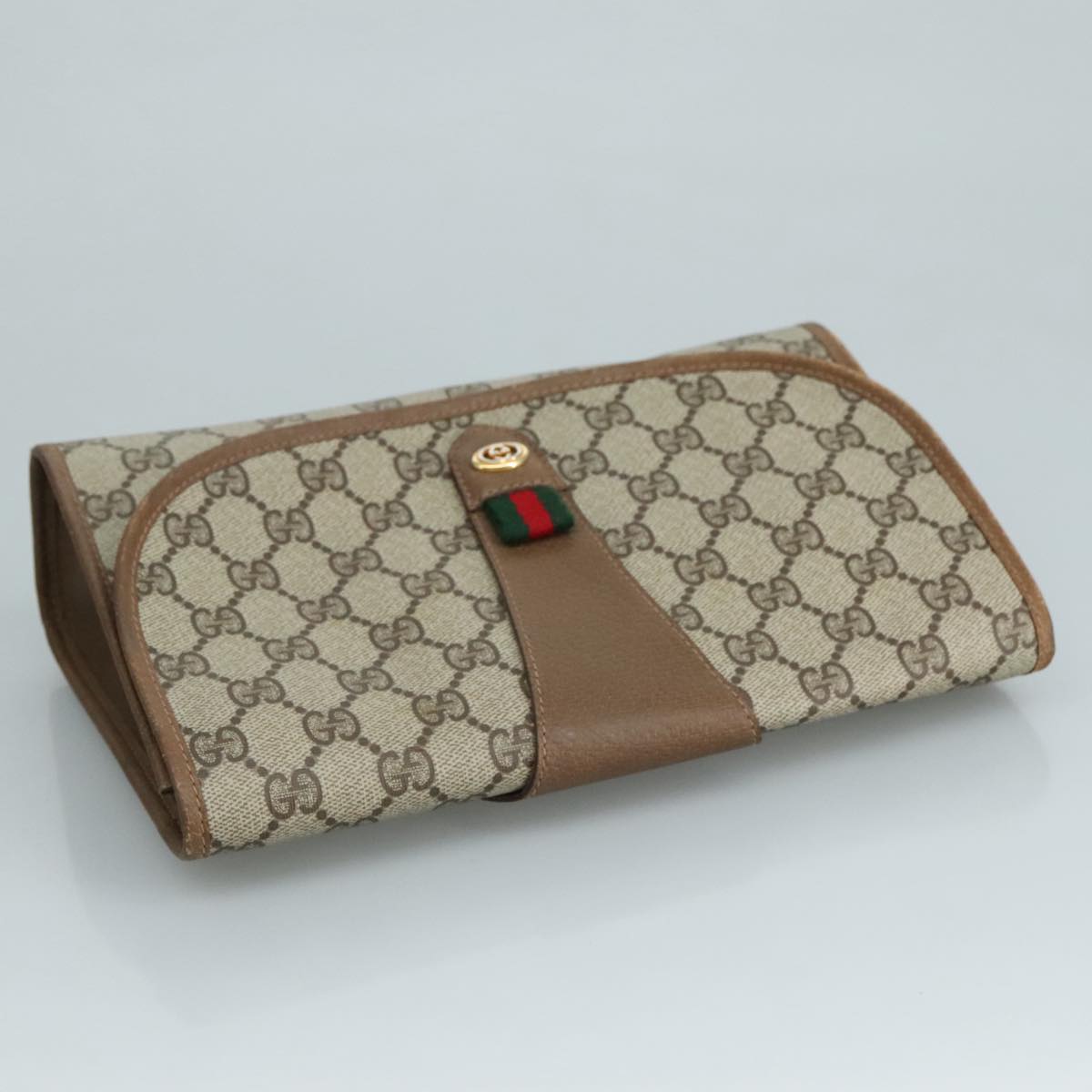 Gucci Ophidia Beige Canvas Clutch Bag (Pre-Owned)