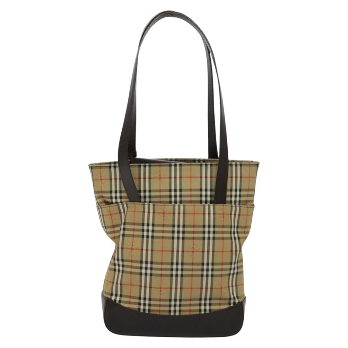 Burberry Nova Check Beige Canvas Shoulder Bag (Pre-Owned)