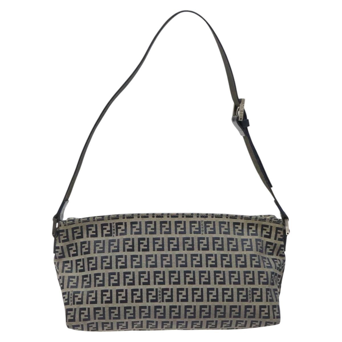 Fendi Zucchino Navy Canvas Shoulder Bag (Pre-Owned)