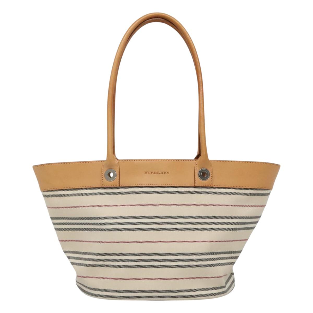 Burberry Nova Check White Canvas Tote Bag (Pre-Owned)