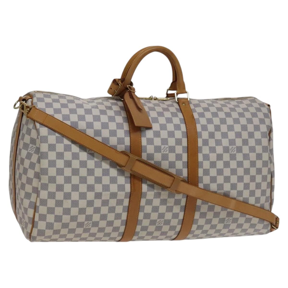 Louis Vuitton Keepall Bandouliere 55 White Canvas Travel Bag (Pre-Owned)