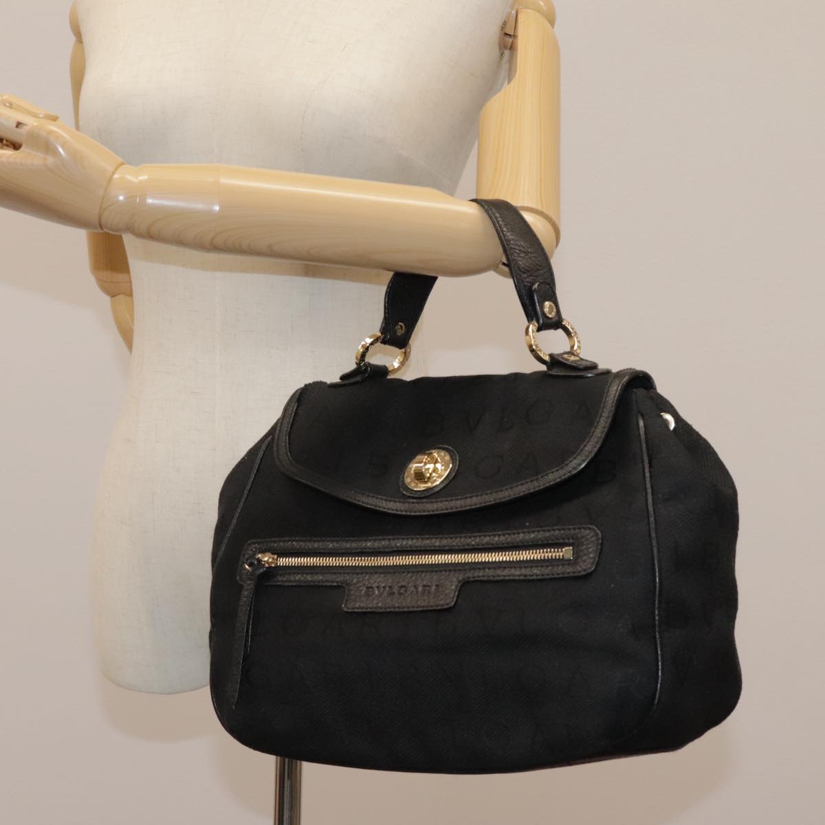 Bulgari Black Canvas Handbag (Pre-Owned)