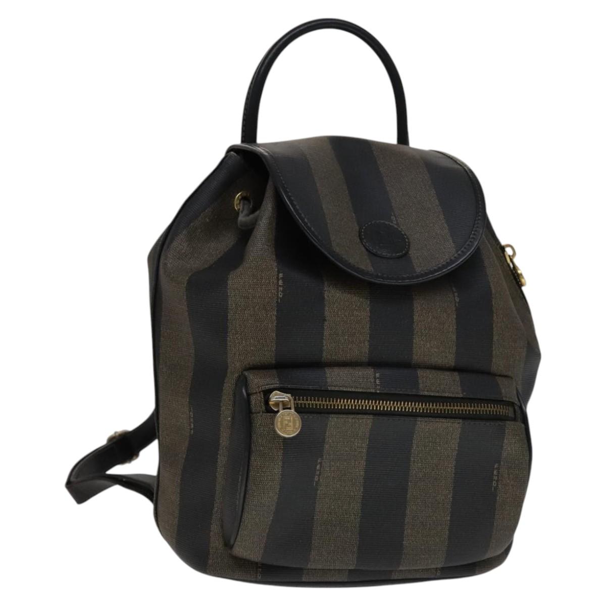 Fendi Pequin Brown Canvas Backpack Bag (Pre-Owned)