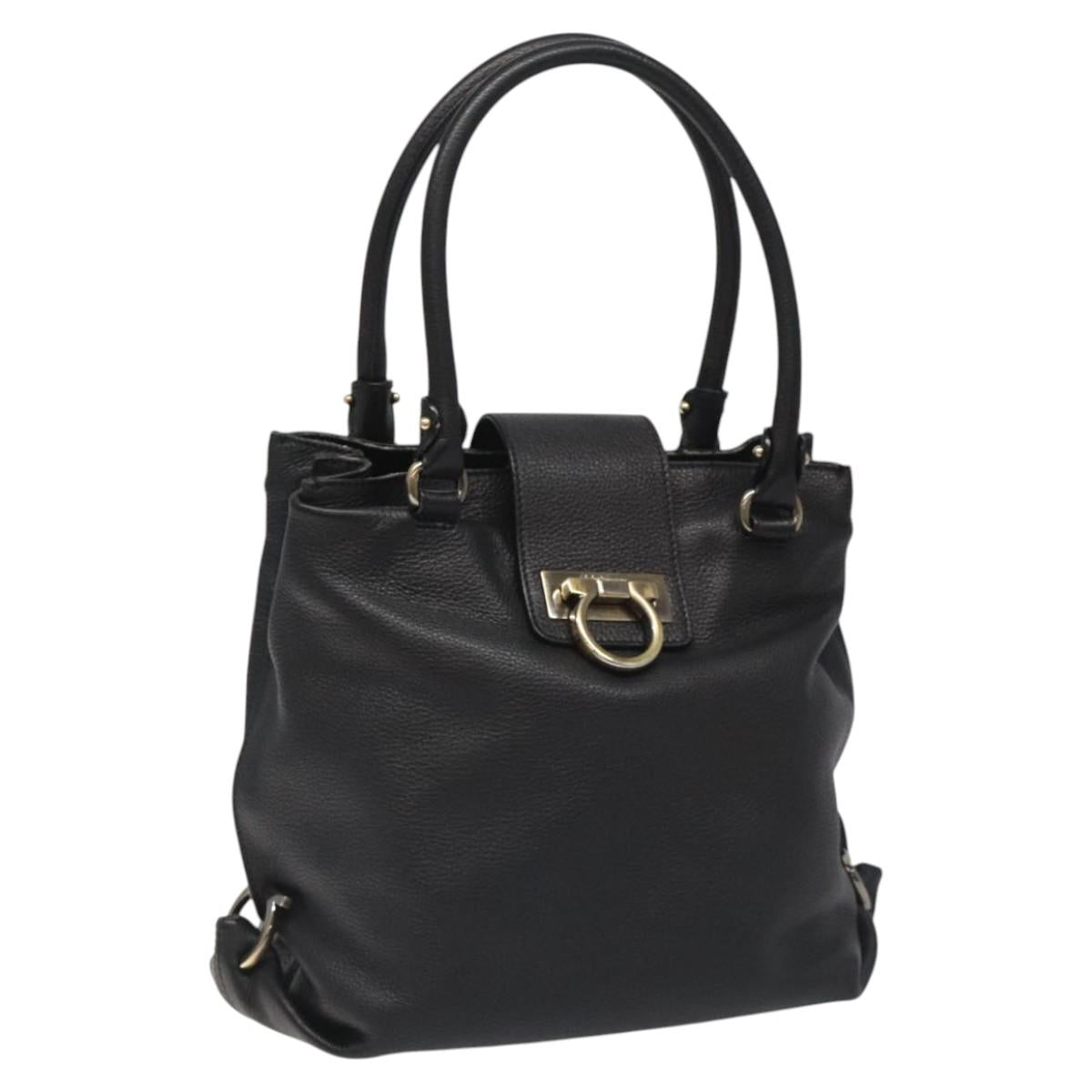 Salvatore Ferragamo Gancini Black Leather Handbag (Pre-Owned)