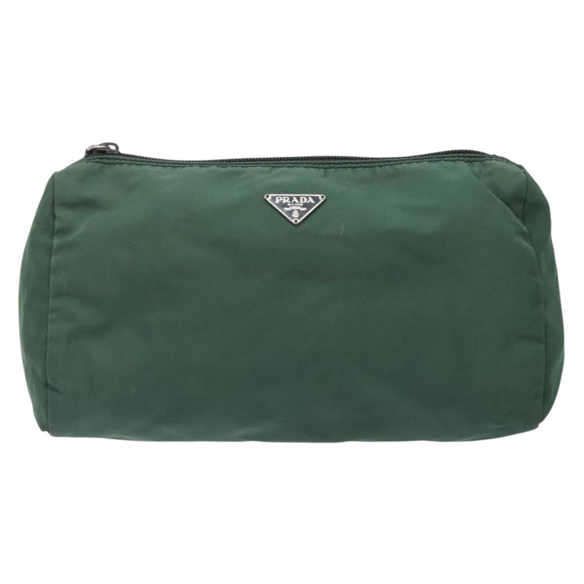 Prada Cosmetic Pouch Khaki Nylon Clutch Bag (Pre-Owned)