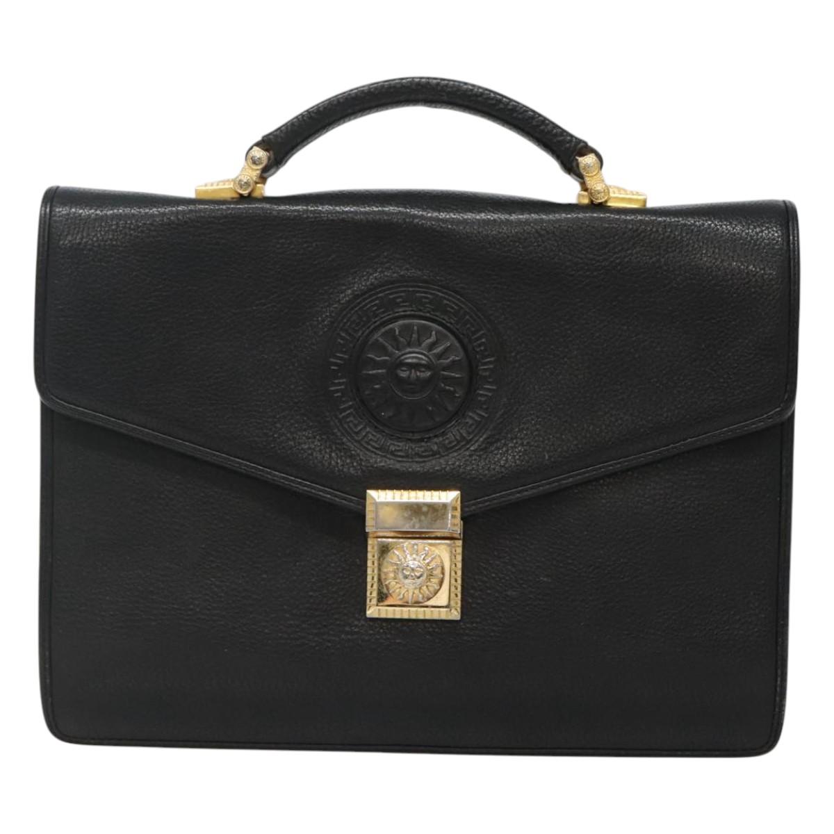 Versace Medusa Black Leather Briefcase Bag (Pre-Owned)