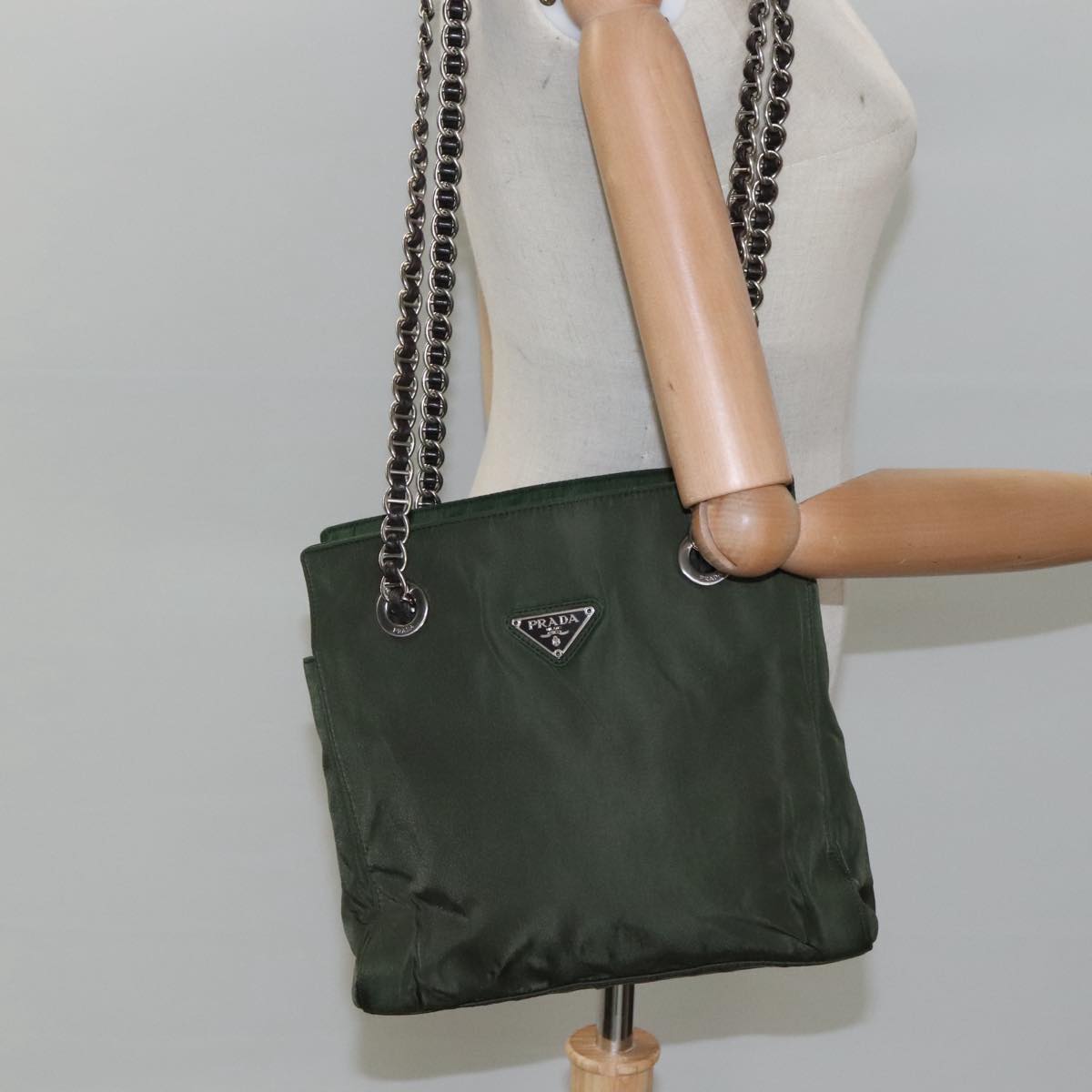 Prada Tessuto Khaki Synthetic Shoulder Bag (Pre-Owned)