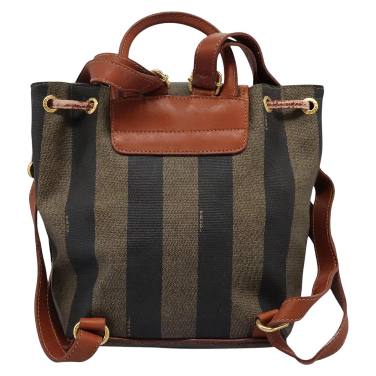 Fendi Pequin Brown Canvas Backpack Bag (Pre-Owned)