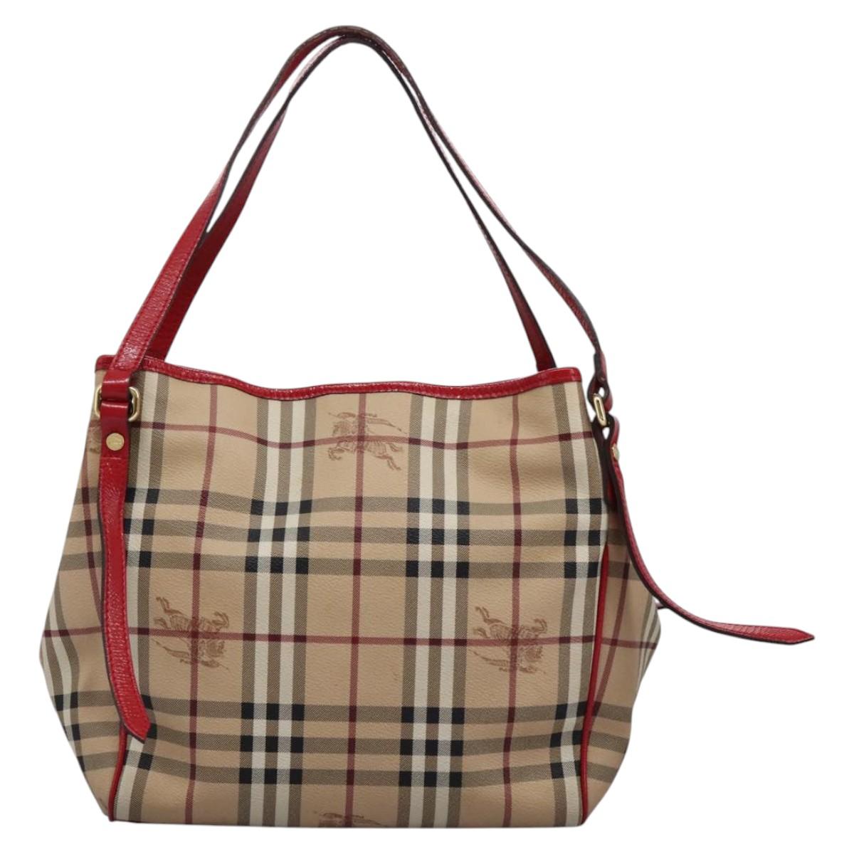 Burberry Nova Check Beige Canvas Shoulder Bag (Pre-Owned)
