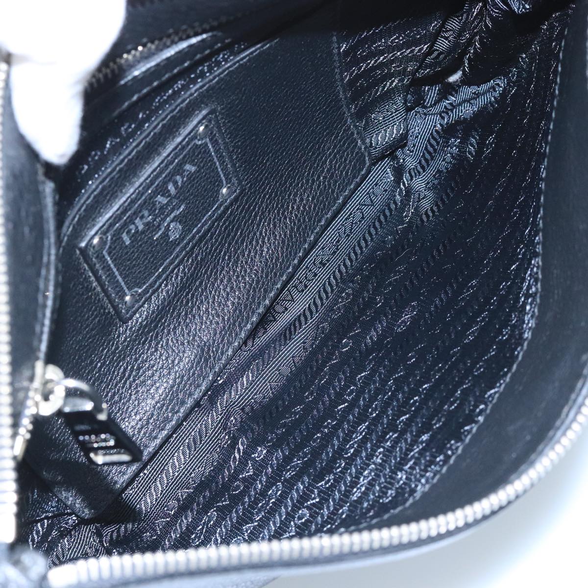 Prada Triangle Logo Black Leather Clutch Bag (Pre-Owned)
