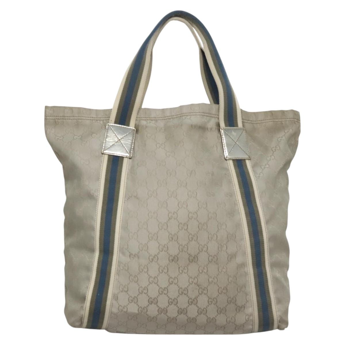 Gucci Sherry Silver Canvas Tote Bag (Pre-Owned)