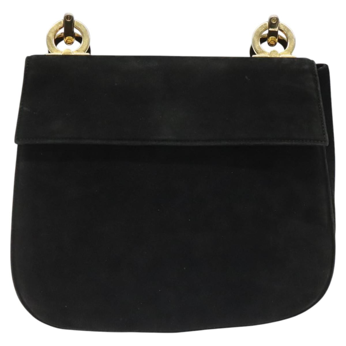 Salvatore Ferragamo Gancini Black Suede Shoulder Bag (Pre-Owned)