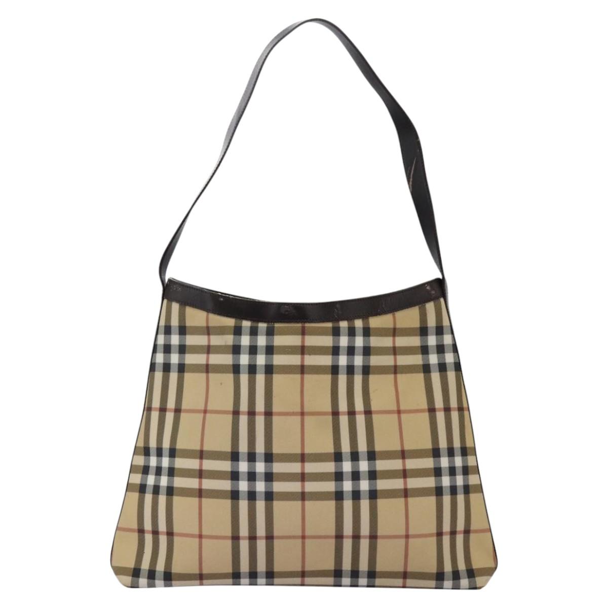 Burberry Nova Check Beige Canvas Shoulder Bag (Pre-Owned)
