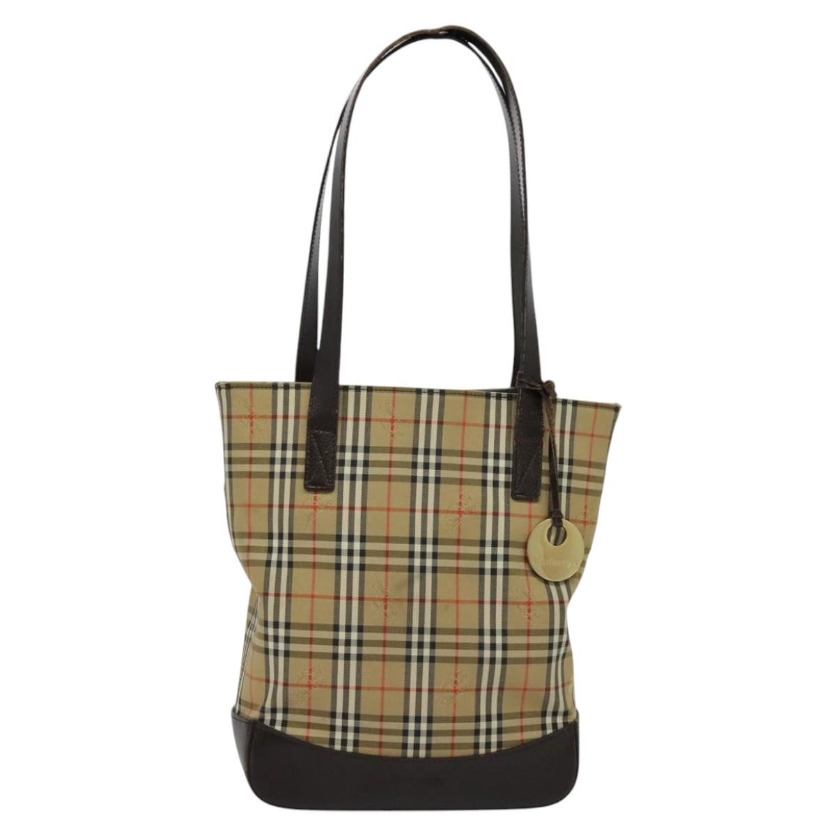 Burberry Nova Check Beige Canvas Shoulder Bag (Pre-Owned)