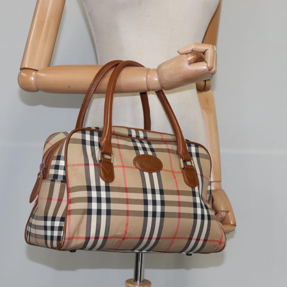 Burberry Haymarket Beige Canvas Handbag (Pre-Owned)