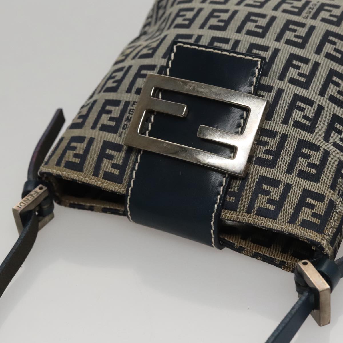 Fendi Zucchino Navy Canvas Shoulder Bag (Pre-Owned)