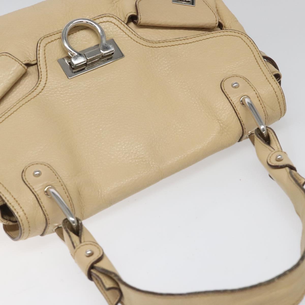 Salvatore Ferragamo Gancini Beige Leather Shoulder Bag (Pre-Owned)