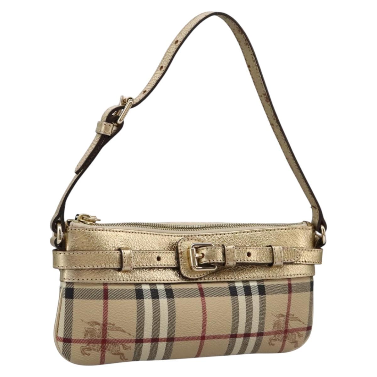Burberry Haymarket Beige Canvas Shoulder Bag (Pre-Owned)