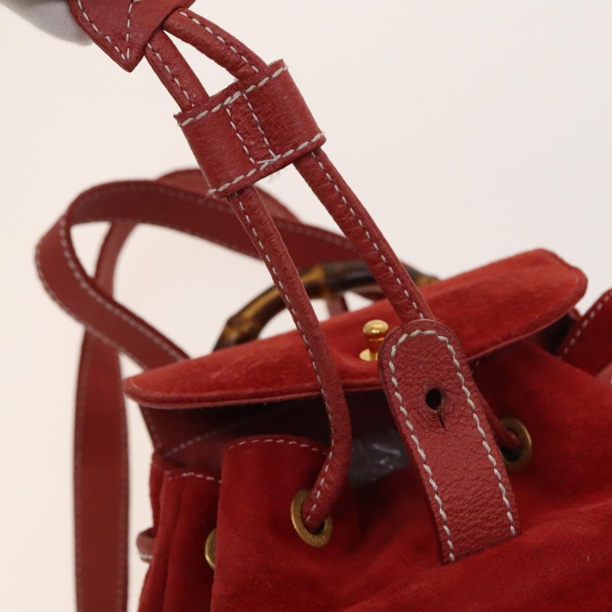 Gucci Bamboo Red Suede Backpack Bag (Pre-Owned)