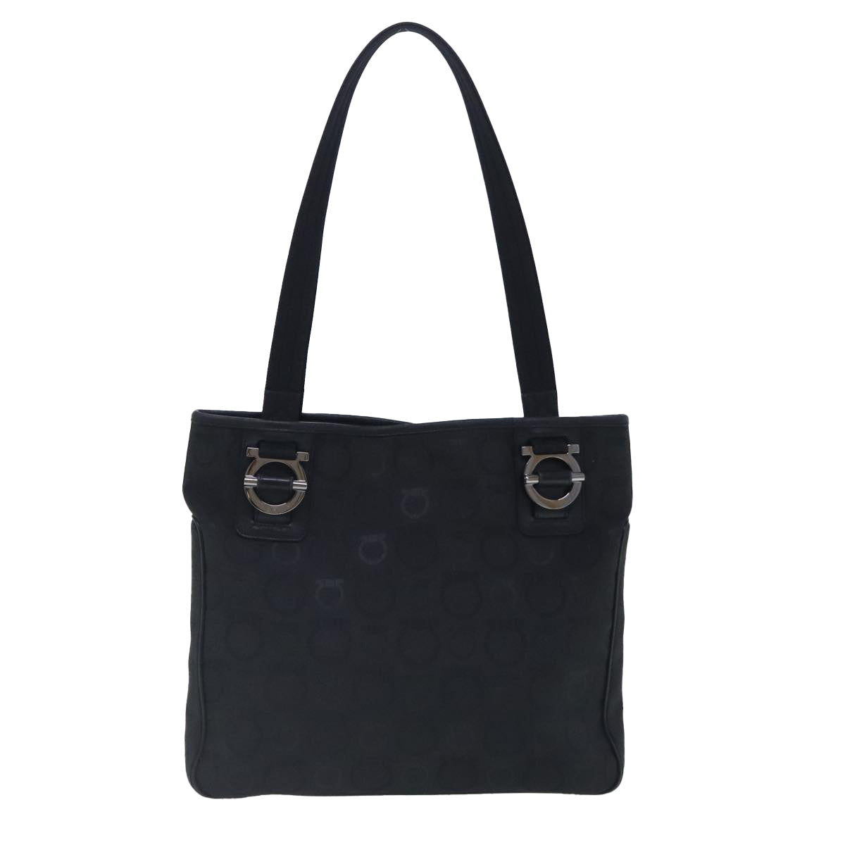 Salvatore Ferragamo Gancini Black Canvas Tote Bag (Pre-Owned)