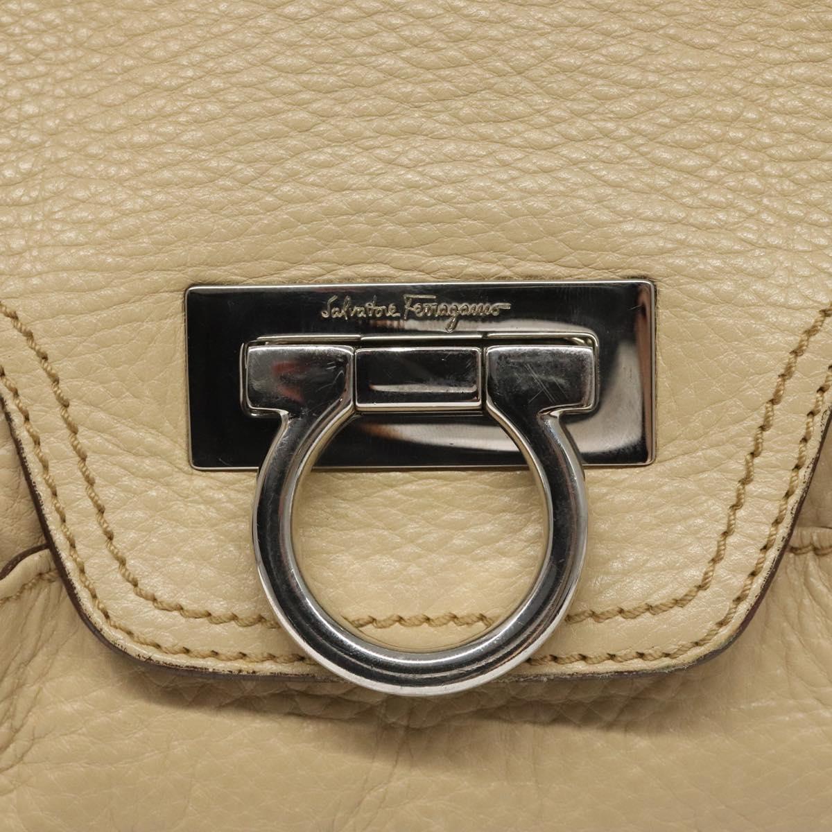 Salvatore Ferragamo Gancini Beige Leather Shoulder Bag (Pre-Owned)