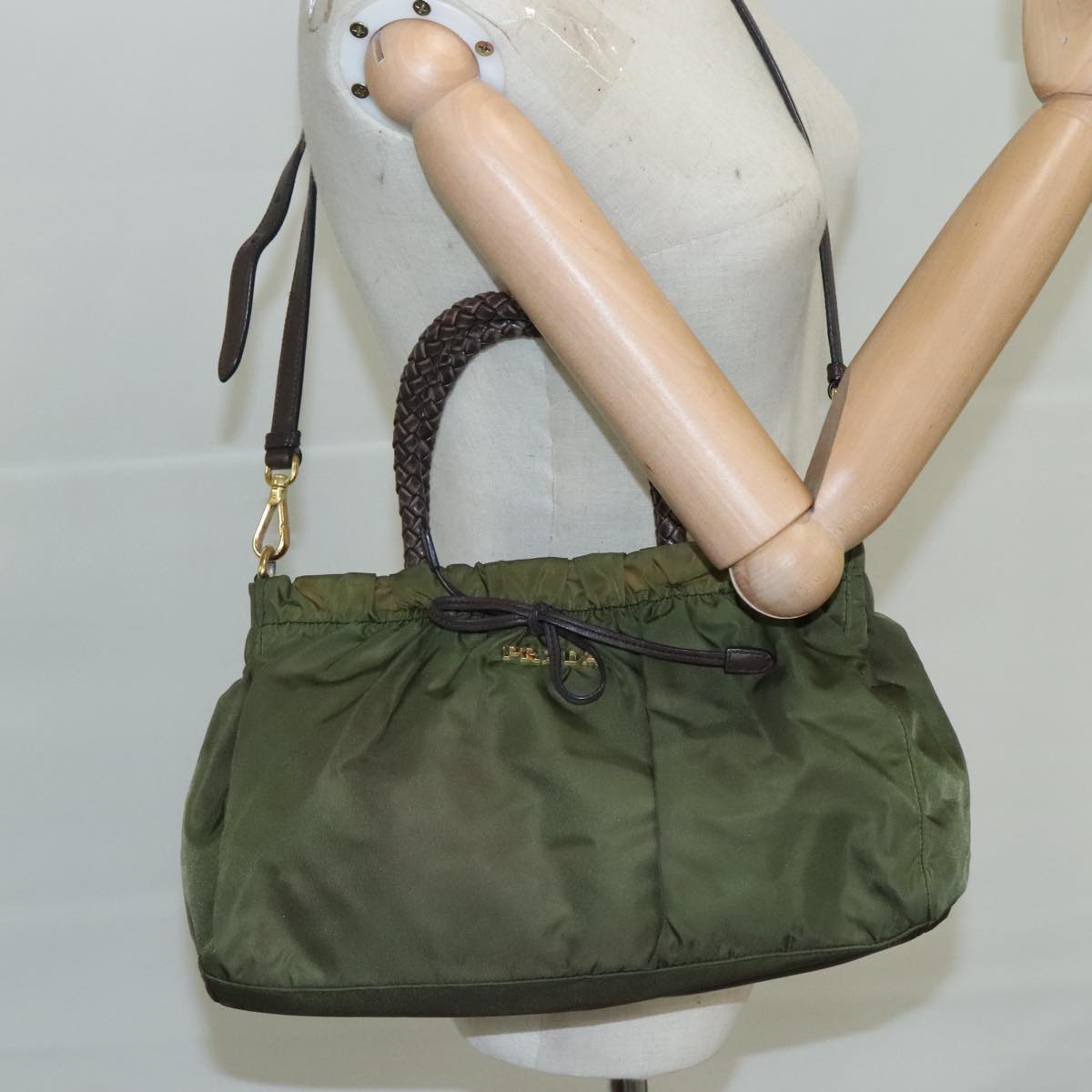 Prada Tessuto Khaki Synthetic Handbag (Pre-Owned)