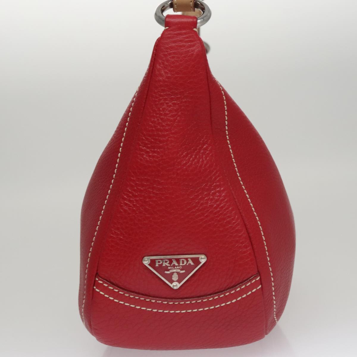 Prada Triangle Logo Red Leather Shoulder Bag (Pre-Owned)