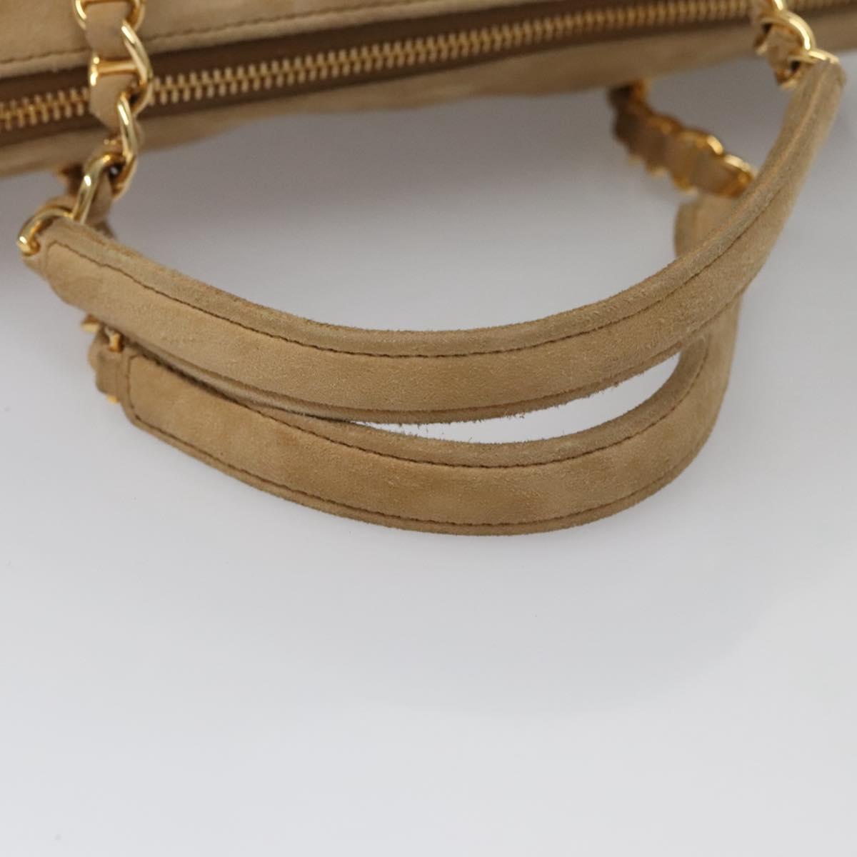 Prada Triangle Logo Beige Suede Handbag (Pre-Owned)