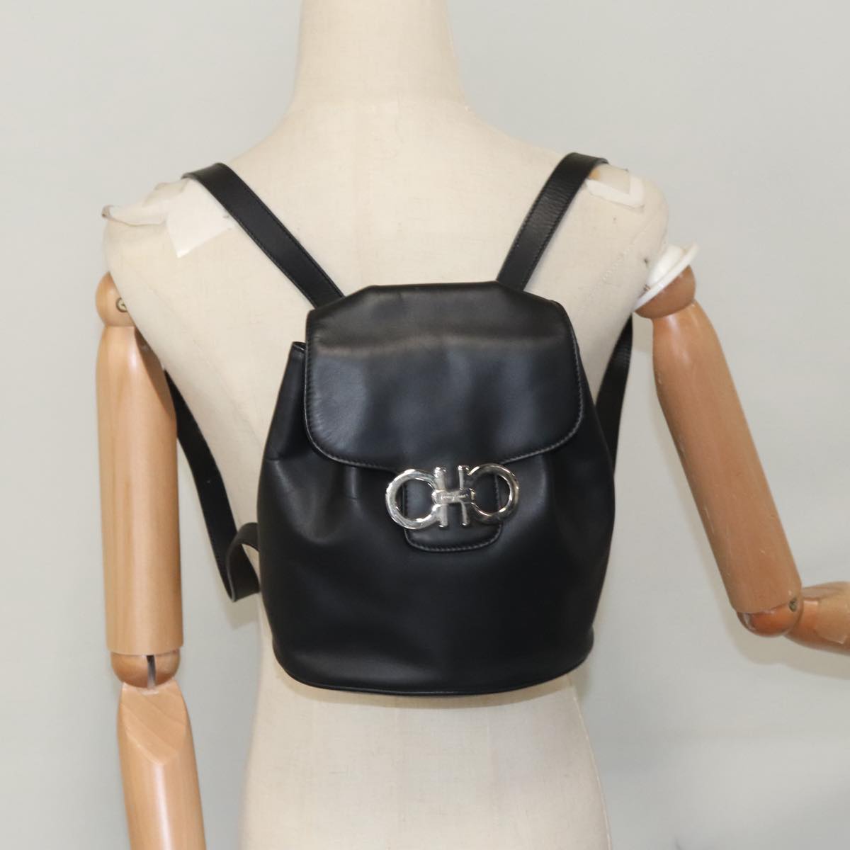 Salvatore Ferragamo Gancini Black Leather Backpack Bag (Pre-Owned)