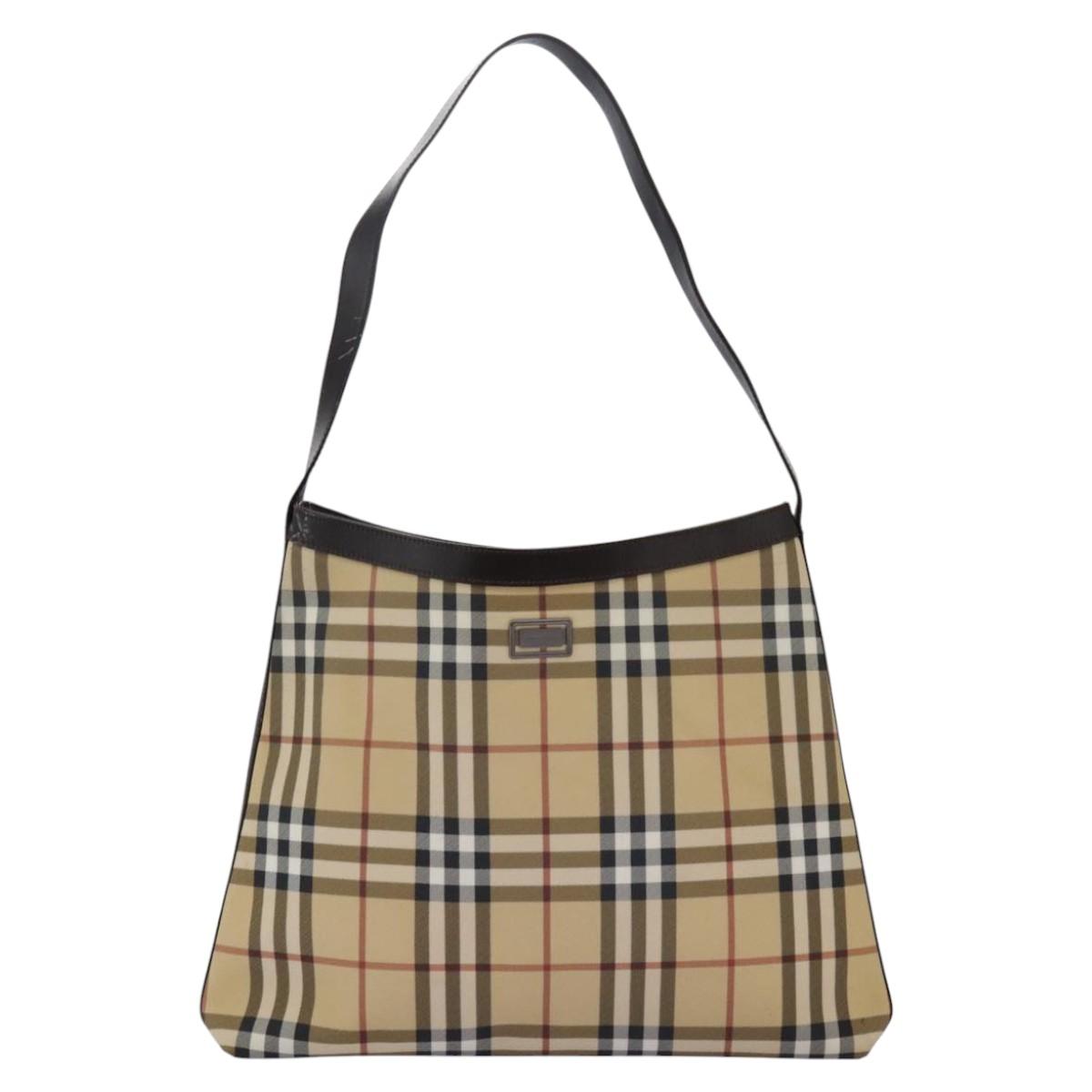 Burberry Nova Check Beige Canvas Shoulder Bag (Pre-Owned)