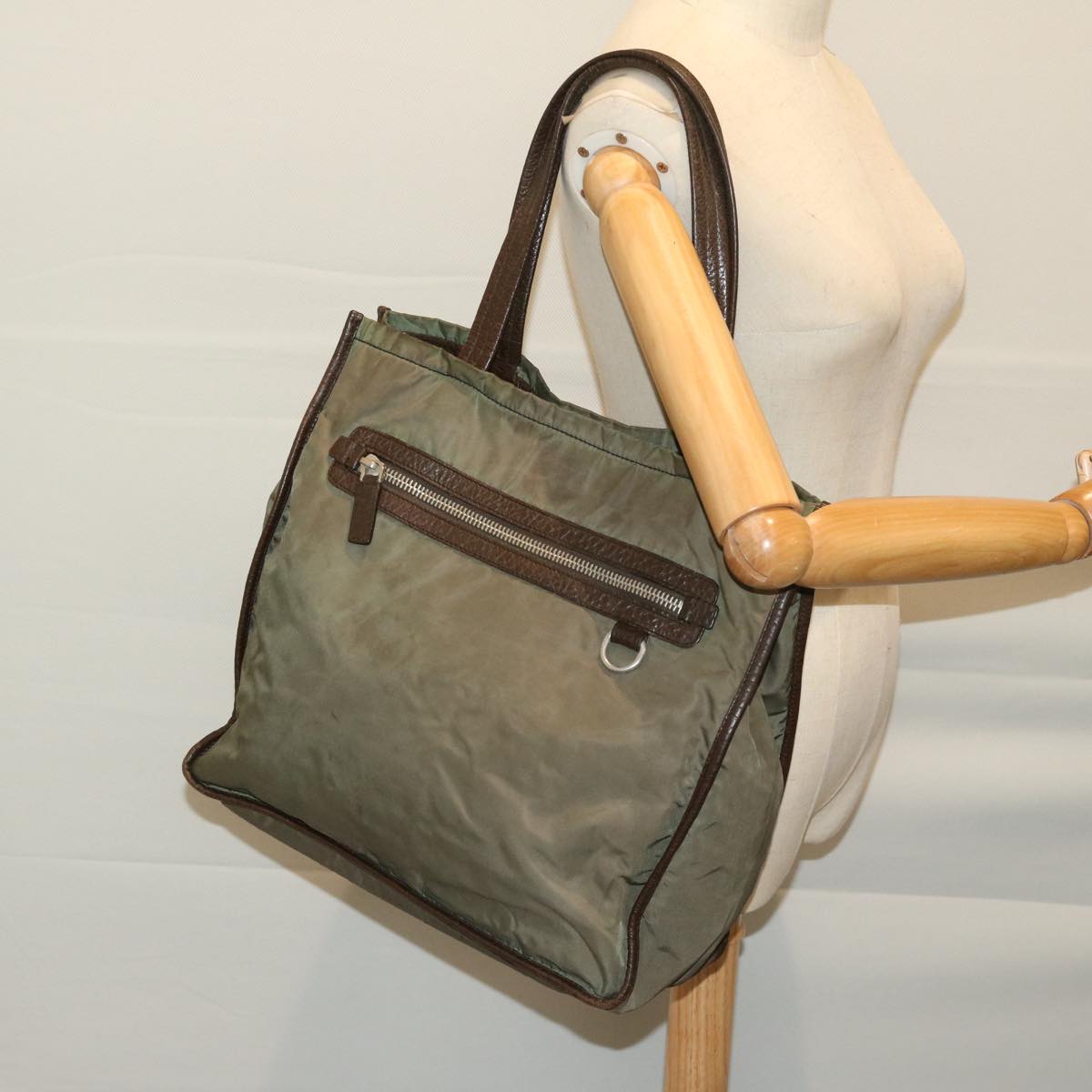 Prada Tessuto Khaki Synthetic Tote Bag (Pre-Owned)