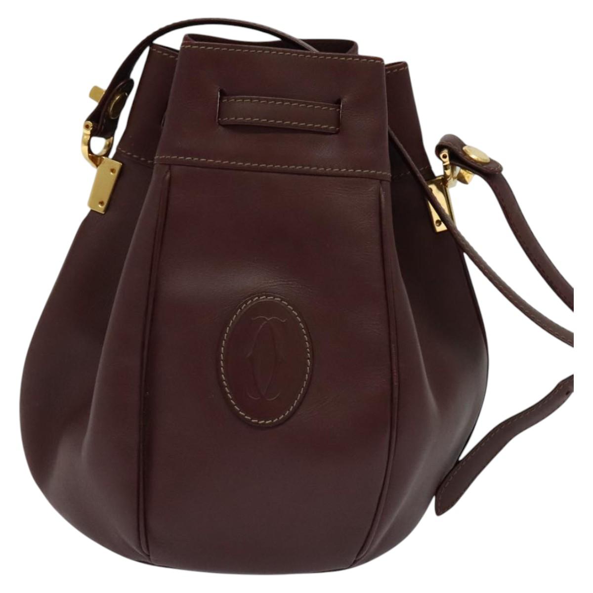 Cartier Must Line Burgundy Leather Shoulder Bag (Pre-Owned)