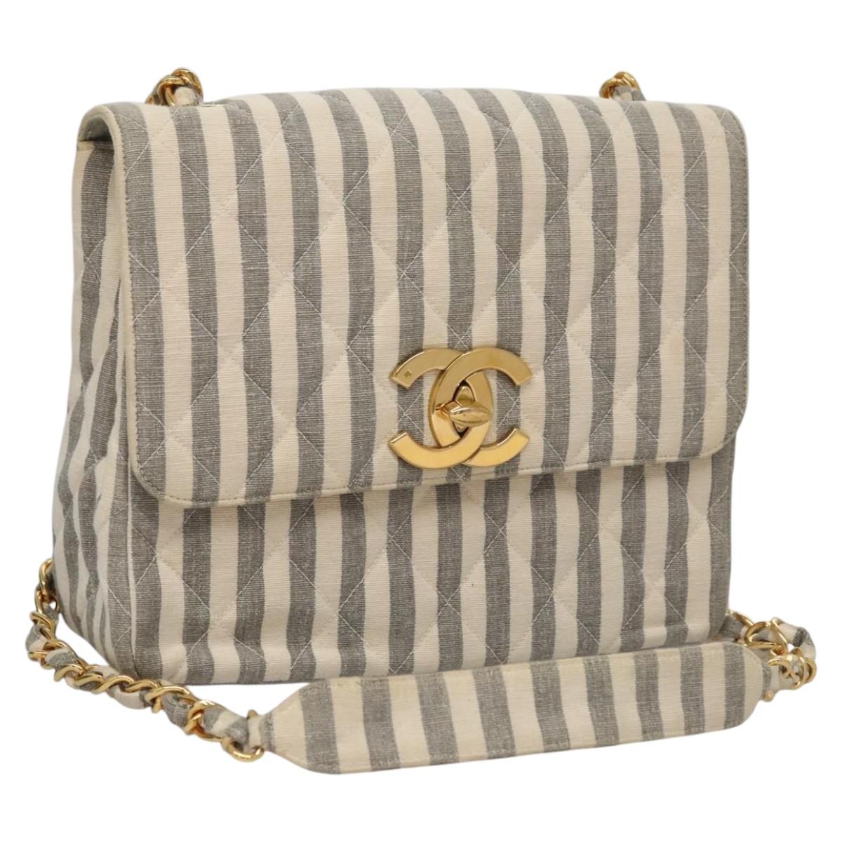 Chanel Cc Grey Canvas Shoulder Bag (Pre-Owned)